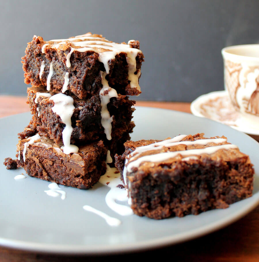 Fudgey Earl Grey Brownies with Earl Grey Drizzle