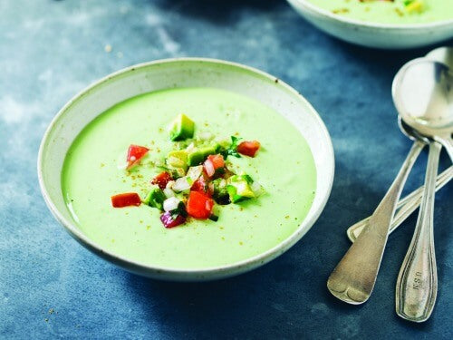 Chilled Avocado & Yogurt Soup with Tomato Salsa