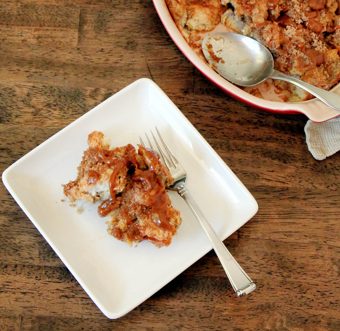 Old Fashioned Bread Pudding with Caramel Sauce