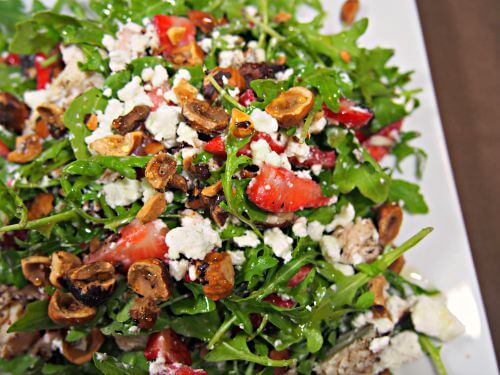 Awesome Strawberry Hazelnut Salad with Balsamic Chicken & Goat Cheese