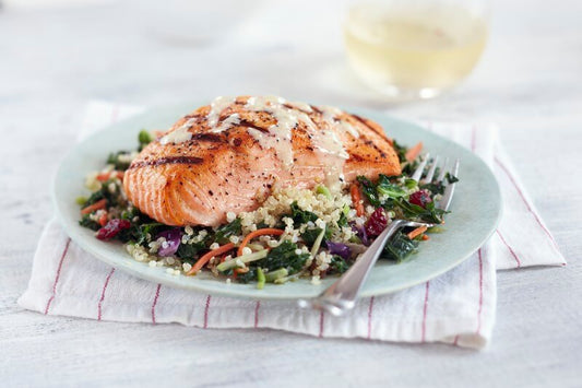 Grilling Recipe: Cedar Planked Salmon with Quinoa and Grilled Kale