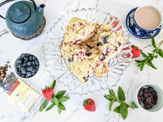 What better way to showcase the bountiful berry harvest of summer than these triple berry scones inspired by our Forest Berry puerh.