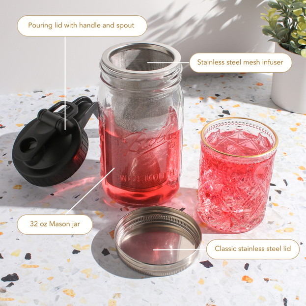 Set of 2 Mason Jar Infusers Wide Mouth Lid with Opening for Straw Fruit Tea  NEW
