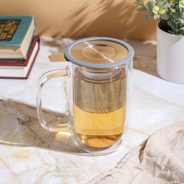 Double Wall Glass Tea Cup with Infuser