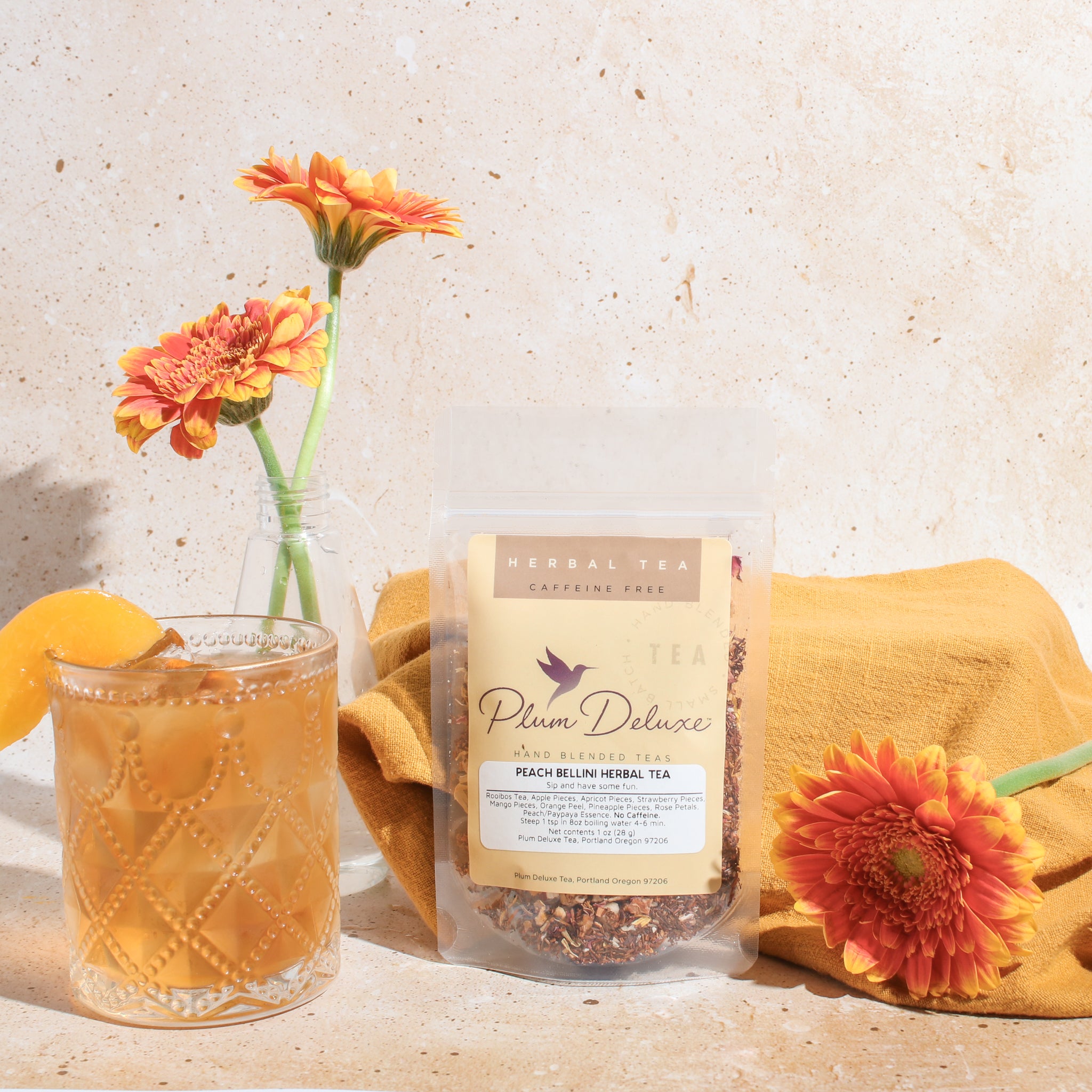 Peach Bellini Tea, Peach Herbal Tea, Peach Apricot Tea