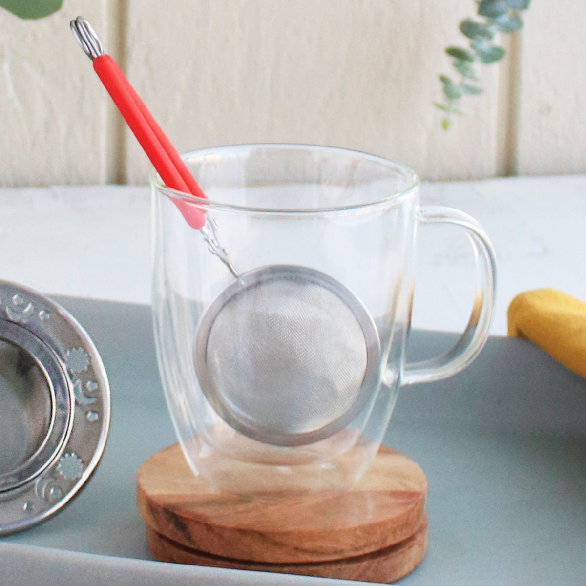 Stainless Steel Mesh Infuser "Tongs" with Orange Silicone Grip Handle
