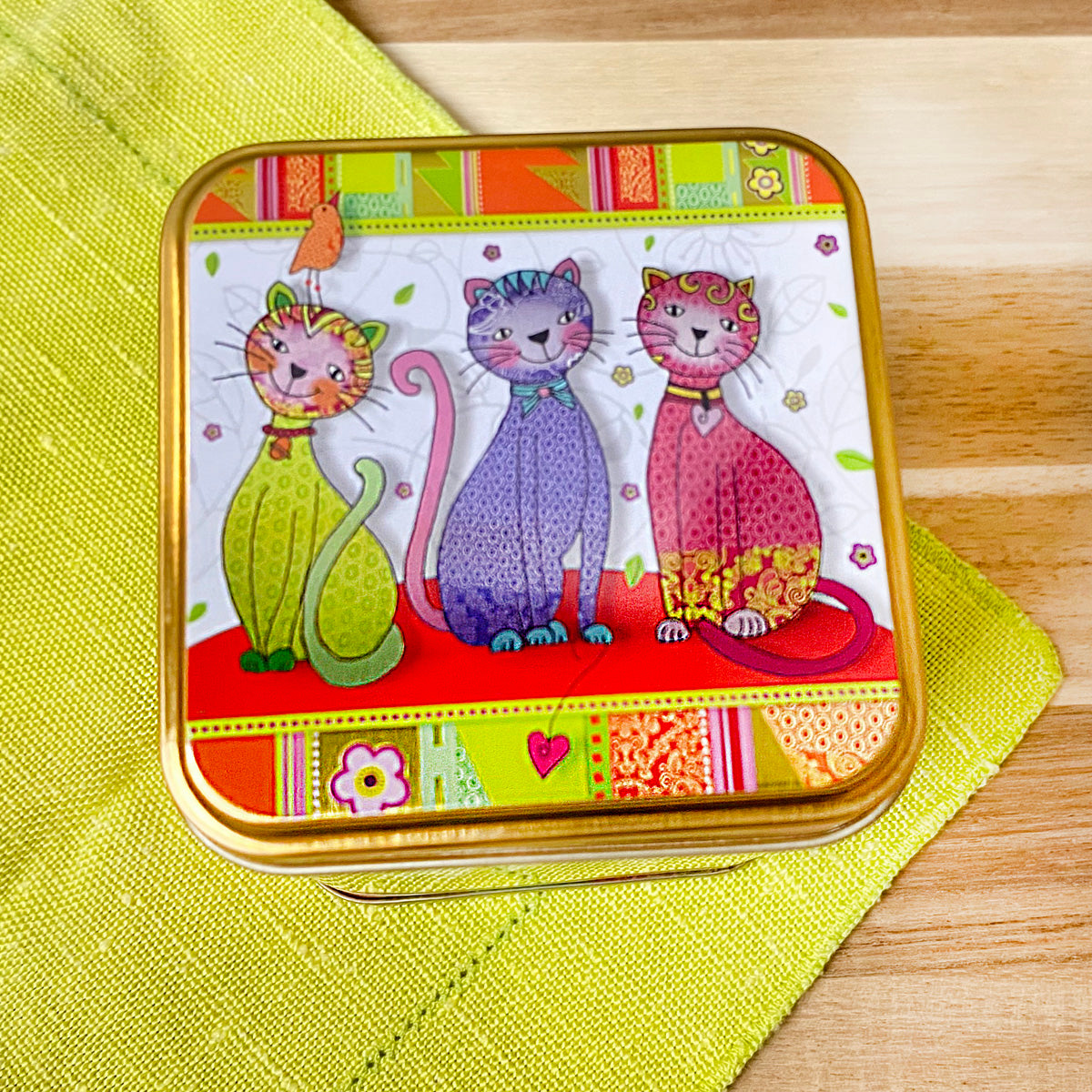 neon cats tin top